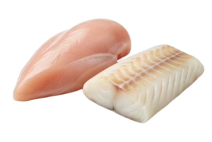 Pechuga de pollo y filete de pescado