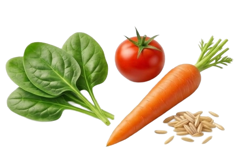Espinaca, tomate, zanahoria y avena